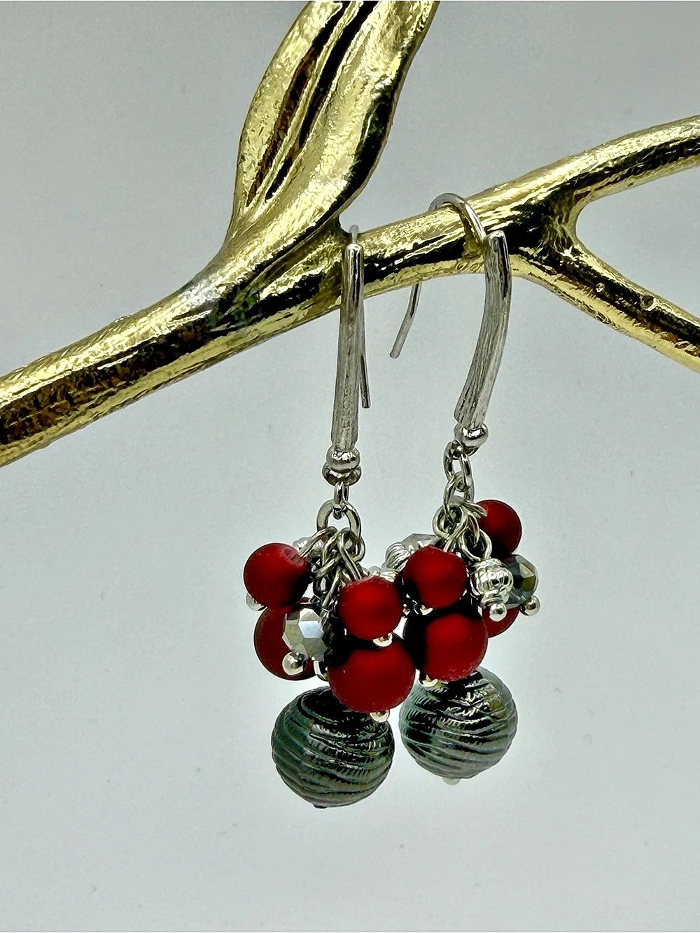 Red Beaded Dangle Earrings Like New